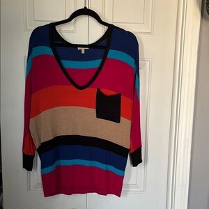 Colorblock V-Neck Women's Sweater with Pocket